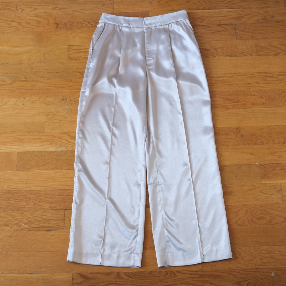 HouseofCb Alivia Trousers Women Silver Lilac Satin Relaxed Side Pockets Wide Leg